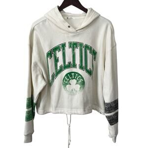 Women’s Boston Celtics ‘47 Emerson Stripe Pullover Hoodie Size L Cropped Cream